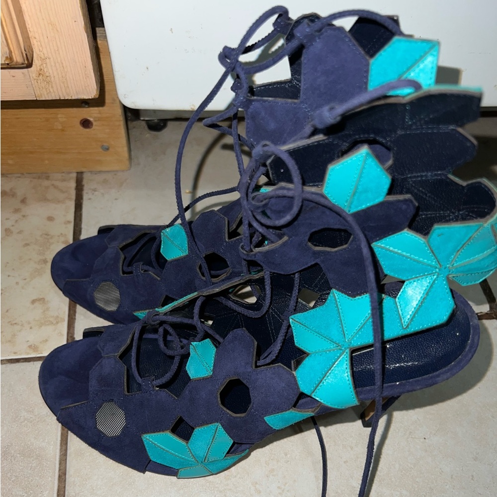Casadei Strappy Heel Aqua/Navy 41